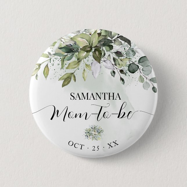 Mama zu Eucalyptus Greenery Baby Shower Button (Vorderseite)