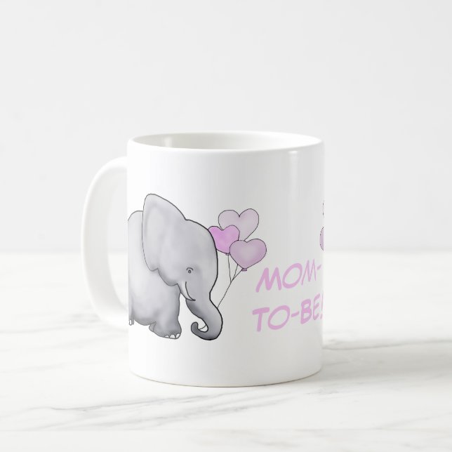 Mama-Zu-Ist niedlicher rosa Baby-Elefant mit Kaffeetasse (Vorderseite Links)