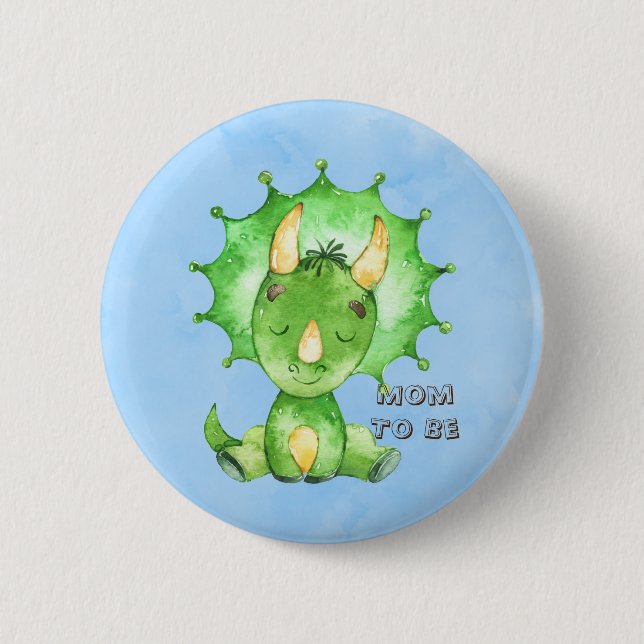 Mama zu Triceratops Kinderdusche Button (Vorderseite)