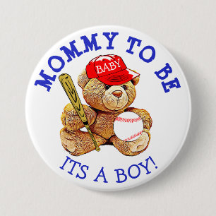 Mama, zum Baseball-Teddybär-Babyparty-Knopf zu Button