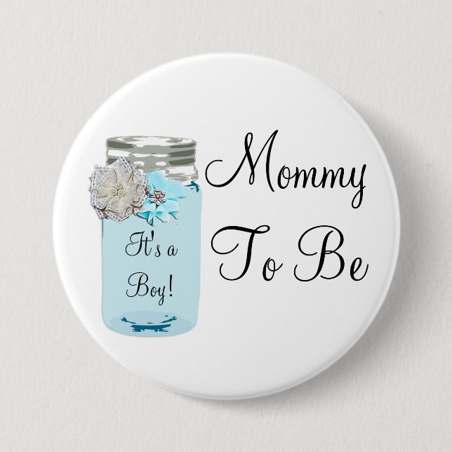 Mama, zum blaues Weckglas-rustikaler schäbiger Button (Vorderseite)