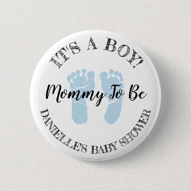 Mama zum Blue Footprints Baby Shootknopf Button (Vorderseite)
