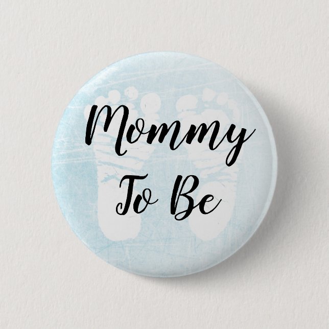 Mama zum Blue Footprints Baby Shower Button (Vorderseite)