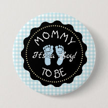 Mama zum Blue Gingham Baby Duschknopf