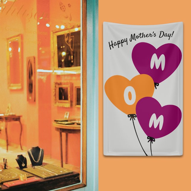 Mama zum Geburtstag Banner (Promotional Mom Happy Mother's Day Event Banner -Heart-shaped Balloons)