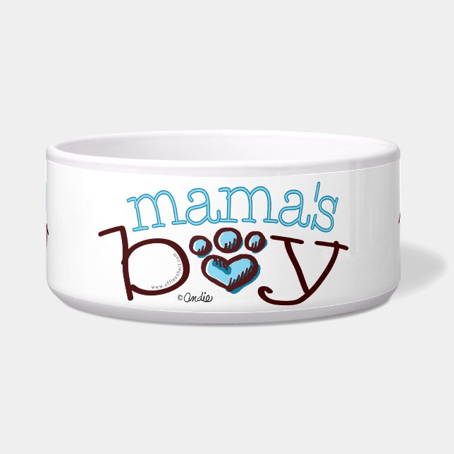Mama's Boy Blue Paw Print Heart Napf (Vorderseite)