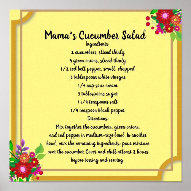 Mama's Cucumber Salad Recipe Poster Erinnerungen (Vorne)