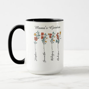 Mama's Garden Custom 4 Names Blumengeschenk für Ma Tasse