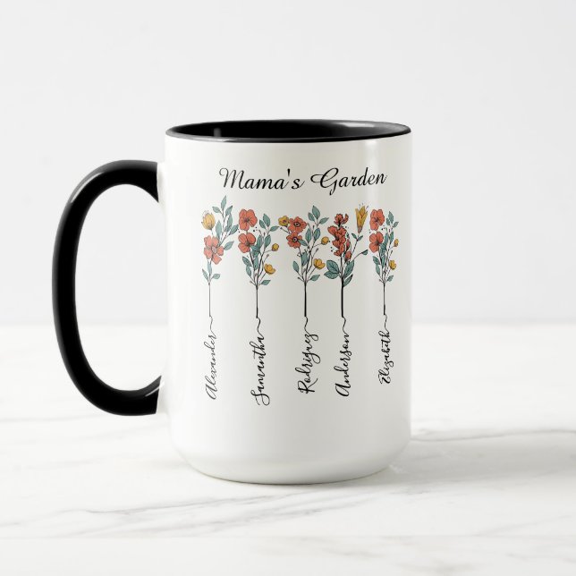 Mama's Garden Custom 5 Names Blumengeschenk für Ma Tasse (Links)