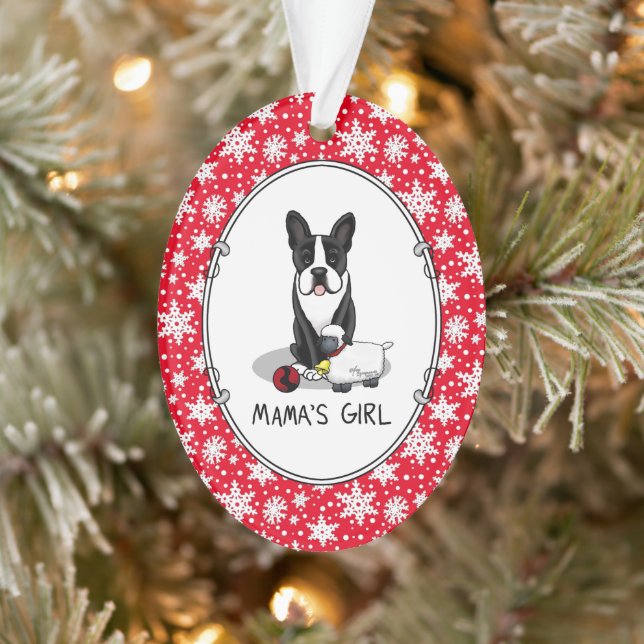 Mama's Girl #2 Boston Terrier Dog (schwarz) Niedli Ornament (Baum)