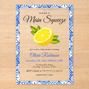 Mama's Haupt Squeeze Blue Tile Lemon Baby Dusche Acryleinladungen