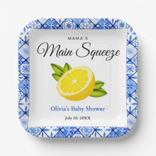 Mama's Haupt Squeeze Blue Tile Lemon Baby Dusche Pappteller