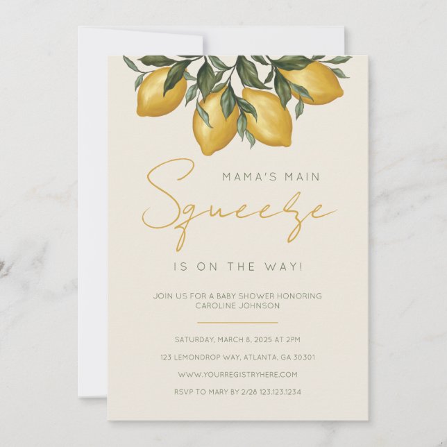 Mama's Haupt Squeeze Lemon Baby Shower Einladung (Vorderseite)