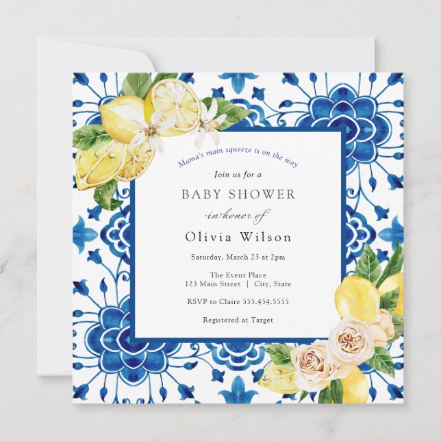 Mamas Haupt-Squeeze-Lemon-Babydusche Einladung (Vorderseite)