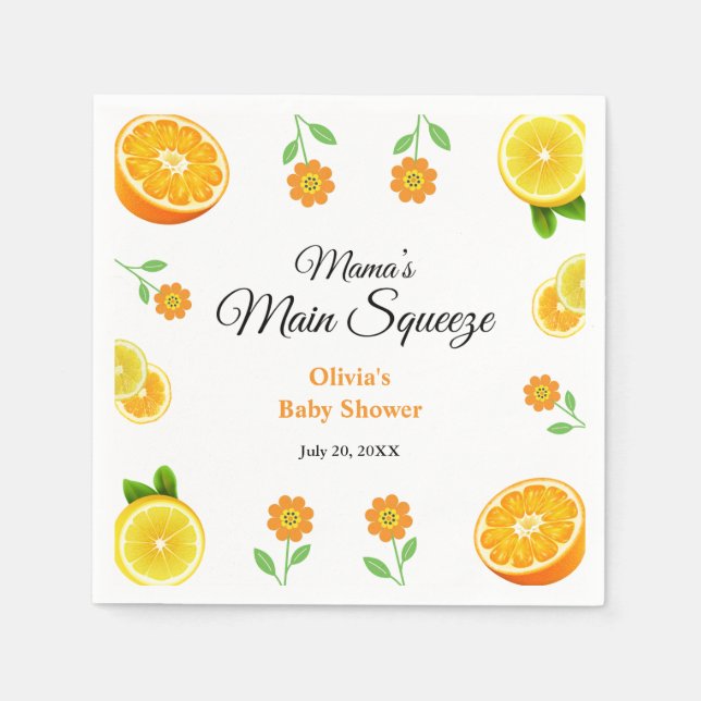 Mama's Haupt-Squeeze Orange Citrus Baby Dusche Serviette (Vorderseite)