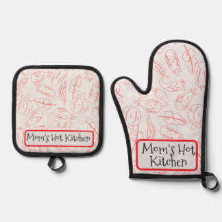 "Mama's Hot Kitchen" Geschenk Ofenhandschuh & Topflappen-Set