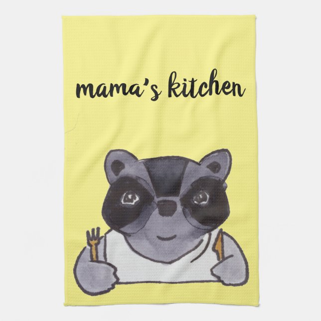 Mama's Kitchen Niedlicher Cartoon Raccoon Geschirrtuch (Vertikal)