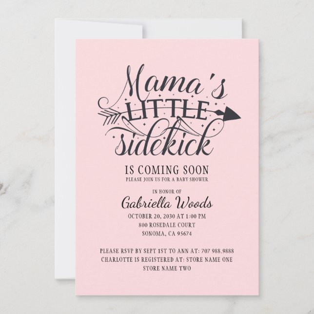 Mama's Little Sidekick Pink Baby Girl Dusche Einladung (Vorderseite)