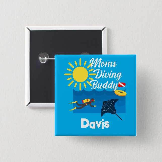 Mamas tauchen Buddy Design - Square Magnet Button (Vorne & Hinten)