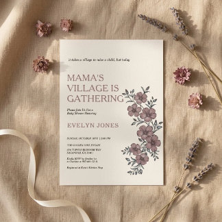 Mamas Village Baby Shower Einladung - Mauve Floral