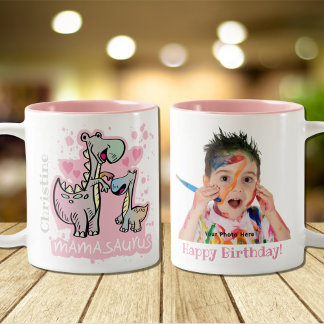 Mamasaurus Dino Mama Happy Birthday Foto Custom Zweifarbige Tasse