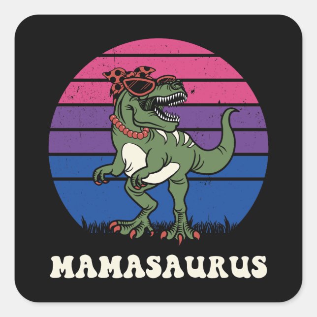 Mamasaurus Funny Dinosaur auf der Bisexual Flag Su Quadratischer Aufkleber (Vorderseite)