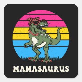 Mamasaurus Funny Dinosaur auf Pansexual Flag Sunse Quadratischer Aufkleber
