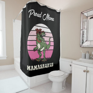 Mamasaurus Funny Dinosaur auf Pink Colors Sunset Duschvorhang