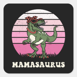Mamasaurus Funny Dinosaur auf Pink Colors Sunset Quadratischer Aufkleber