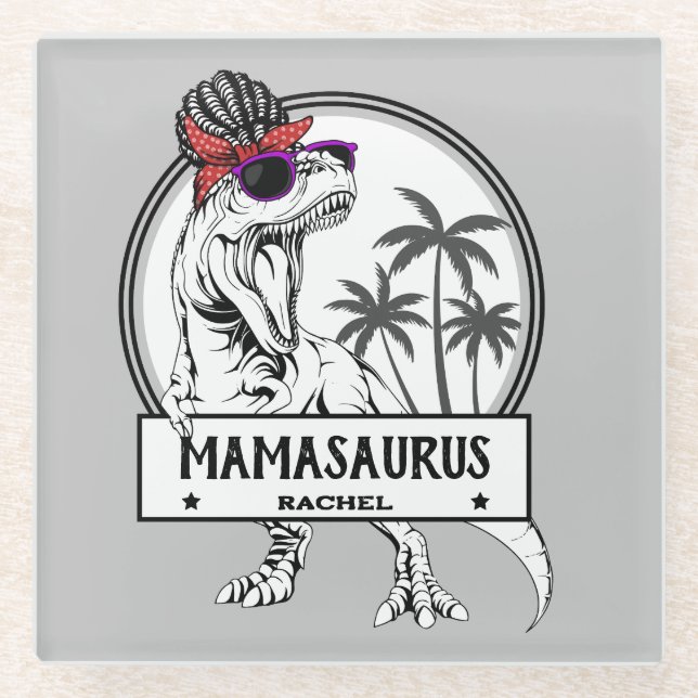 Mamasaurus Mama T rex Dino Funny Individuelle Name Glasuntersetzer (Vorderseite)