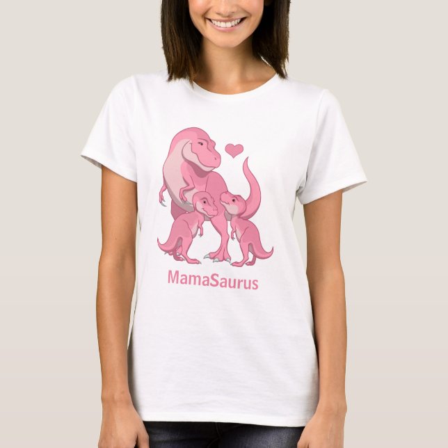 MamaSaurus Pink T-Rex Twin Baby Girl Dinosaurs T-Shirt (Vorderseite)