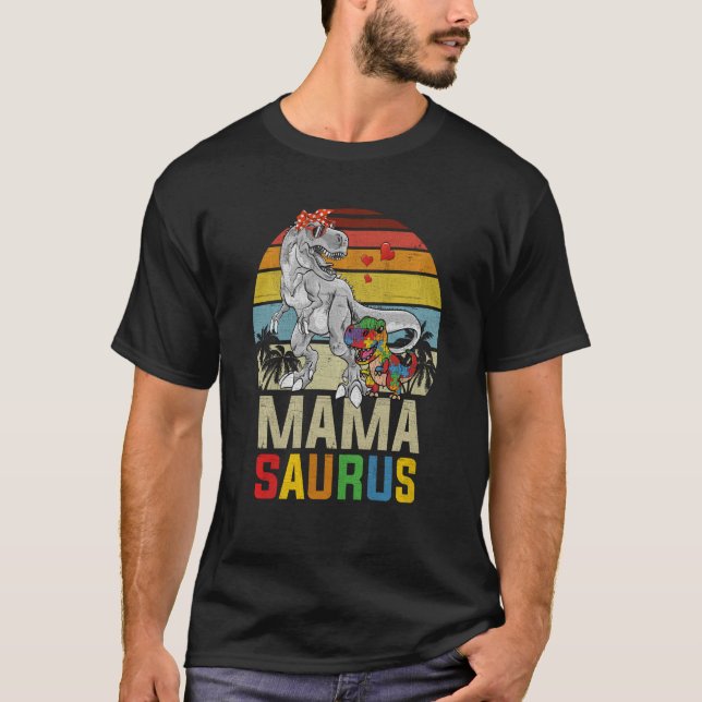 Mamasaurus Rex Dinosaur Mama Saurus Autism Awarene T-Shirt (Vorderseite)