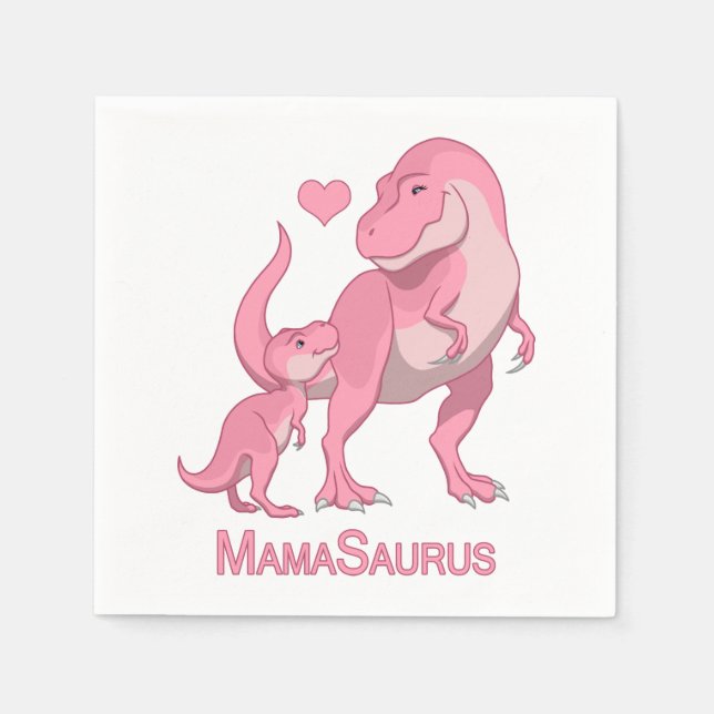 MamaSaurus T-Rex and Baby Girl Dinosaurs Serviette (Vorderseite)