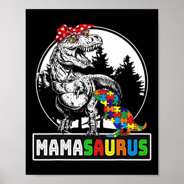 Mamasaurus T Rex Dinosaur Mama Saurus Autism Aware Poster (Vorne)
