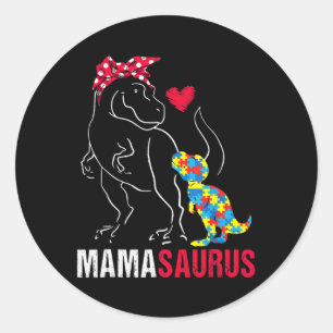 Mamasaurus T Rex Dinosaur Mama Saurus Autism Aware Runder Aufkleber