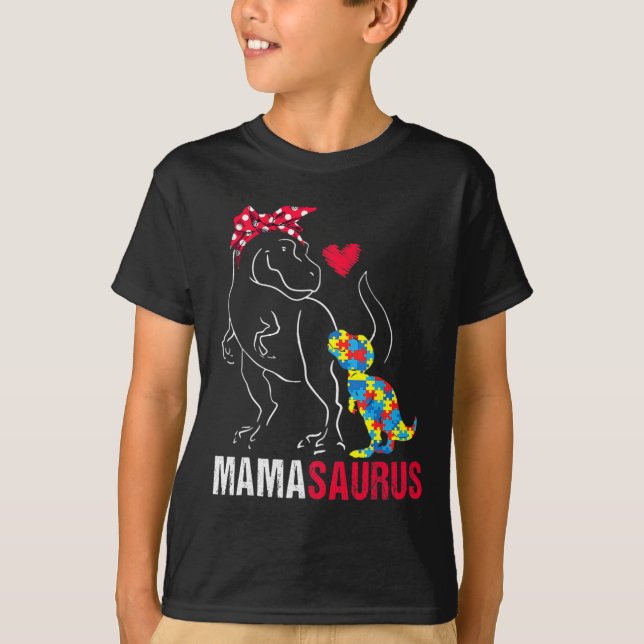 Mamasaurus T Rex Dinosaur Mama Saurus Autism Aware T-Shirt (Vorderseite)