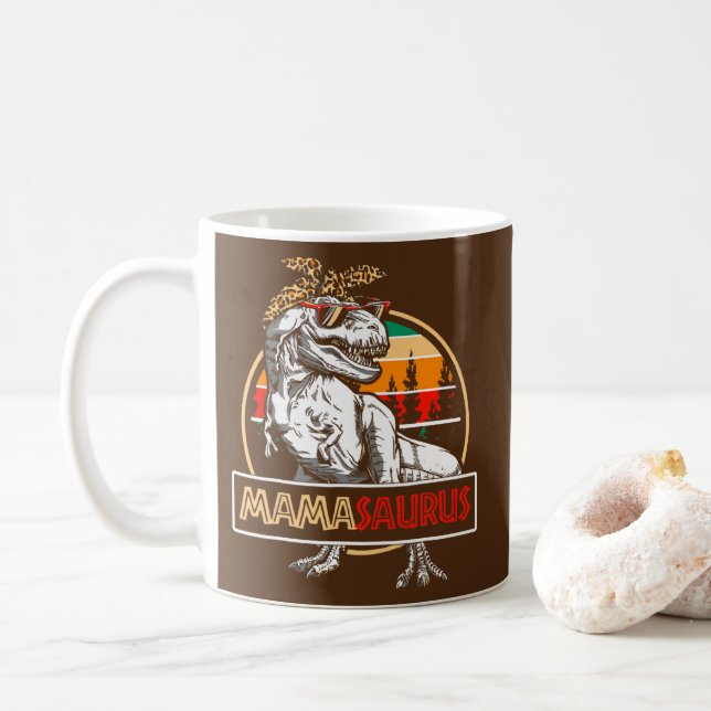 Mamasaurus T Rex Dinosaur Mama Saurus Family Kaffeetasse (Mit Donut)