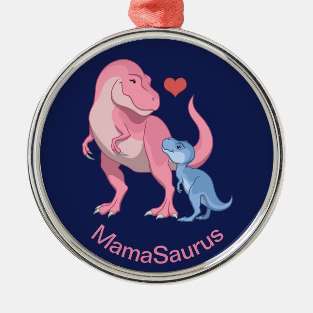 MamaSaurus T-Rex und Baby Boy Dinosaurier Ornament Aus Metall (Vorne)