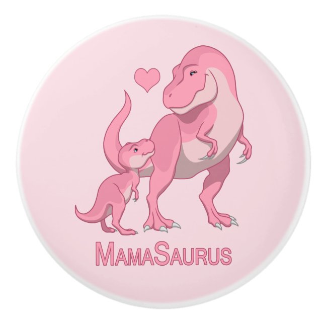 MamaSaurus T-Rex und Baby-Dinosaurier Keramikknauf (Vorderseite)