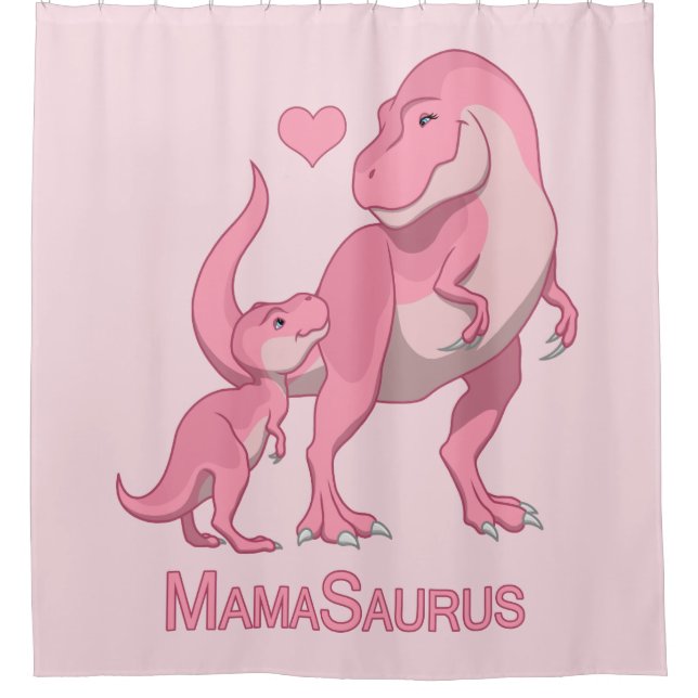 MamaSaurus T-Rex und Baby Girl Dinosaurs Duschvorhang (Vorderseite)