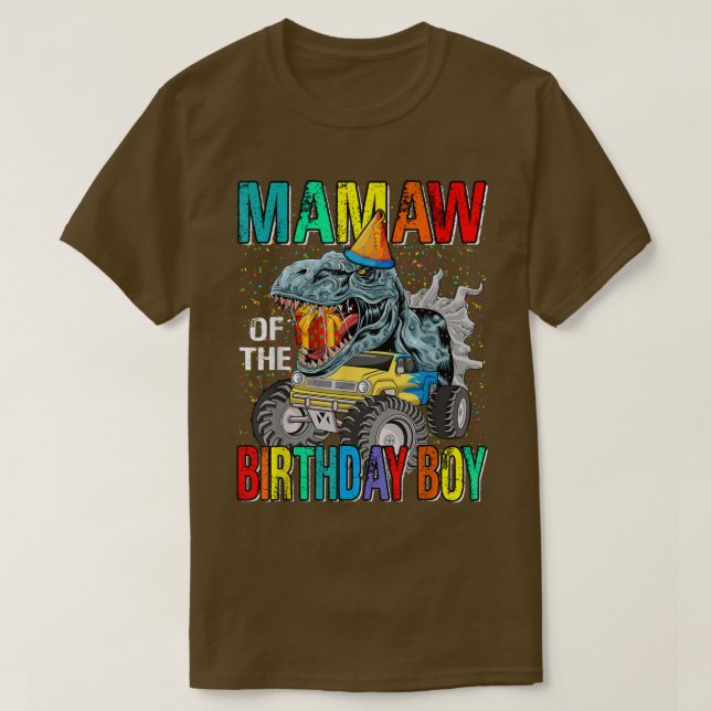 Mamaw of the Birthday Boy Monster Truck Dinosaur T-Shirt (Design vorne)