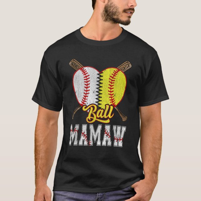 Mamaw von beiden Ball Mamaw Baseball Softball Prid T-Shirt (Vorderseite)