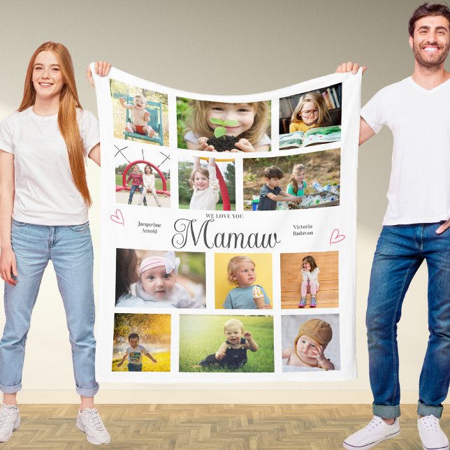 Mamaw We Liebe Sie Personalisiert Hearts Modern Fleecedecke (Mamaw custom fleece blanket with 12 of your own photos and personalized text.)