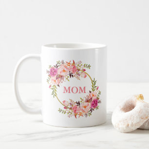 Mamawatercolor-rosa Goldmit blumenkreis Kaffeetasse