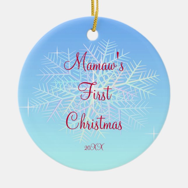 Mamaws erste Weihnachtsschneeflocke-Verzierung Keramikornament (Vorne)