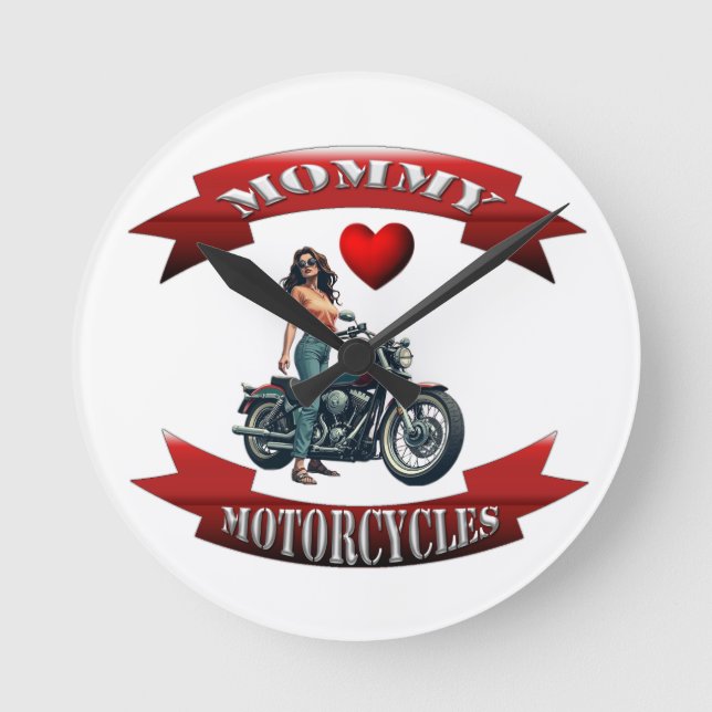 Mami liebt Motorräder Runde Wanduhr (Vorderseite)