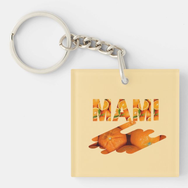 MAMI Orange Typography Art Schlüsselanhänger (Vorderseite)