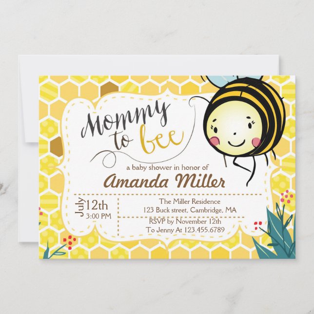 Mami to be Invitation - Bee Baby Shower Einladung (Vorderseite)
