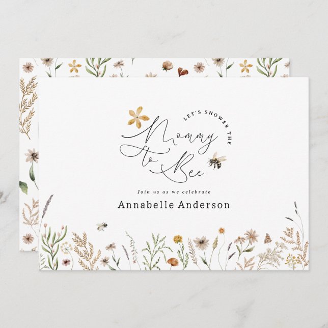 Mami to be Wildblume Babydusche Einladung (Vorne/Hinten)