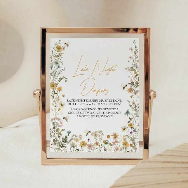 Mami to be Wildblume Spate Night Diapers Poster (Mom to Bee Gender Neutral Baby Shower Late Night Diapers Sign)